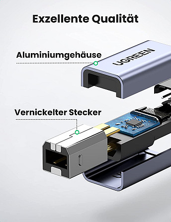 Перехідник USB-C на USB-B Ugreen US382 для принтера, жорсткого диска, док станції 20120 (Сірий) Миколаїв - фото 7