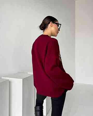 Жіночий стильний светр оверсайз із серцем Бургунді Одеса