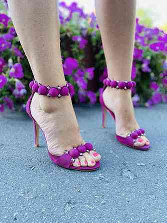 Seastar Босоніжки жіночі малинові SEASTAR літні еко-замша на підборах / Модні босоніжки р. 35-3 Коломыя