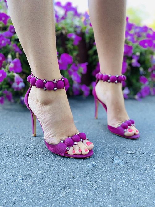 Seastar Босоніжки жіночі малинові SEASTAR літні еко-замша на підборах / Модні босоніжки р. 35-3 Коломыя - изображение 4