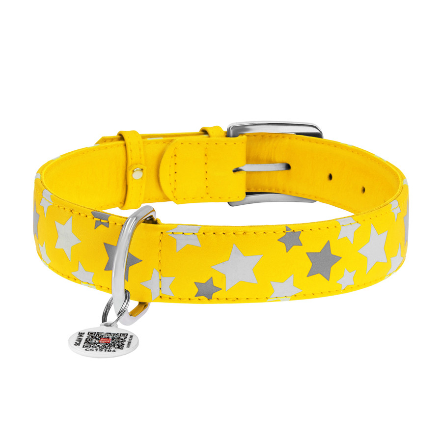 Нашийник для собак шкіряний WAUDOG Glamour з QR паспортом, візерунок "Зірочка", світонакоплювал Коломия - фото 3