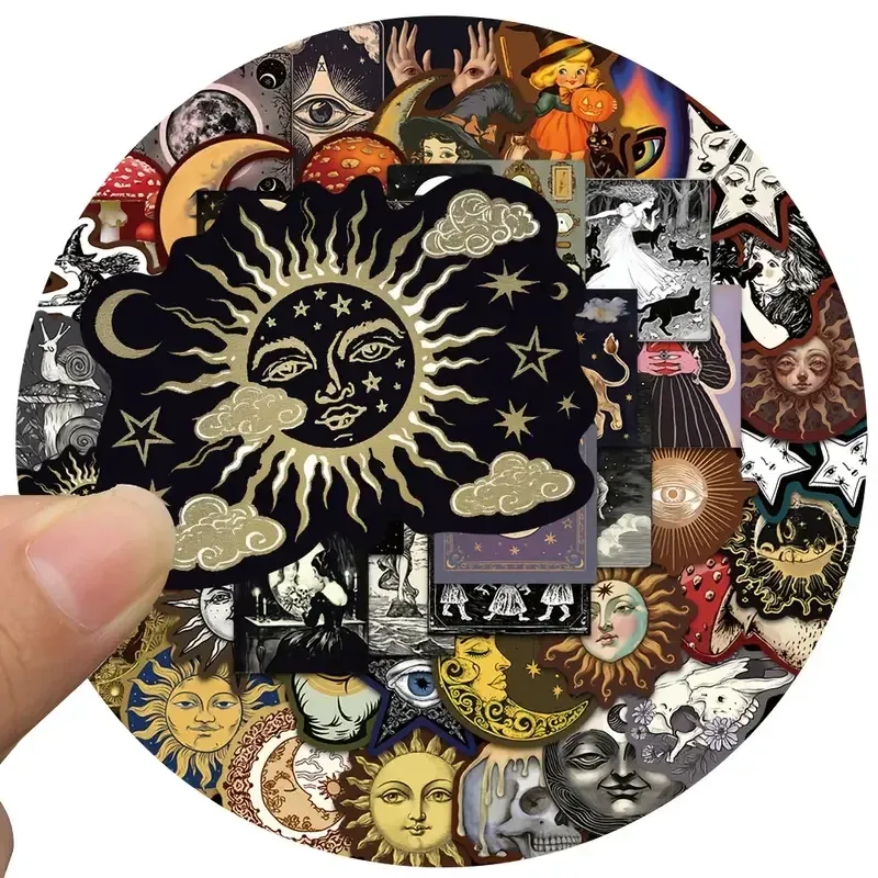 Набір готичних наліпок 50 шт – Сонце, Місяць, Зірки, черепи та містичні символи Київ - фото 7
