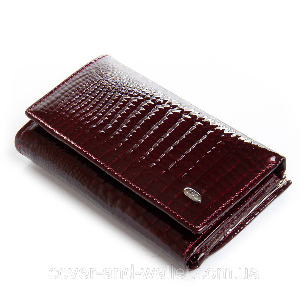 Бордовый лаковый маленький женский кошелек с монетницей ST Leather Киев - изображение 2