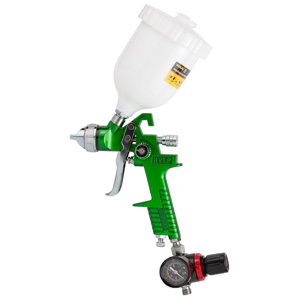 Sigma Краскораспылитель HVLP Ø1.4мм 140-280л/мин 3бар в/б 600мл (пласт) + редуктор зелёный SIGM Коломыя - изображение 1