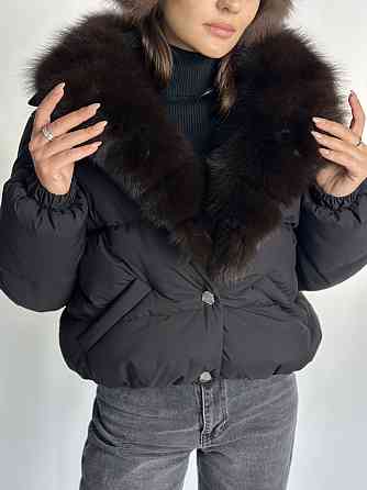 Жіноча куртка пуффер з натуральним хутром песця Чорний М Харків