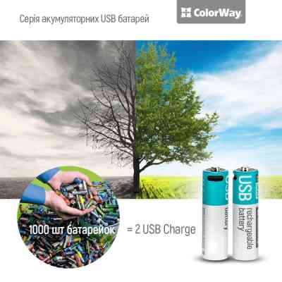 Акумулятор ColorWay AA USB-С 2220 mAh 1.5V (2шт) (Li-Polymer) (CW-UBAA-10) Вінниця