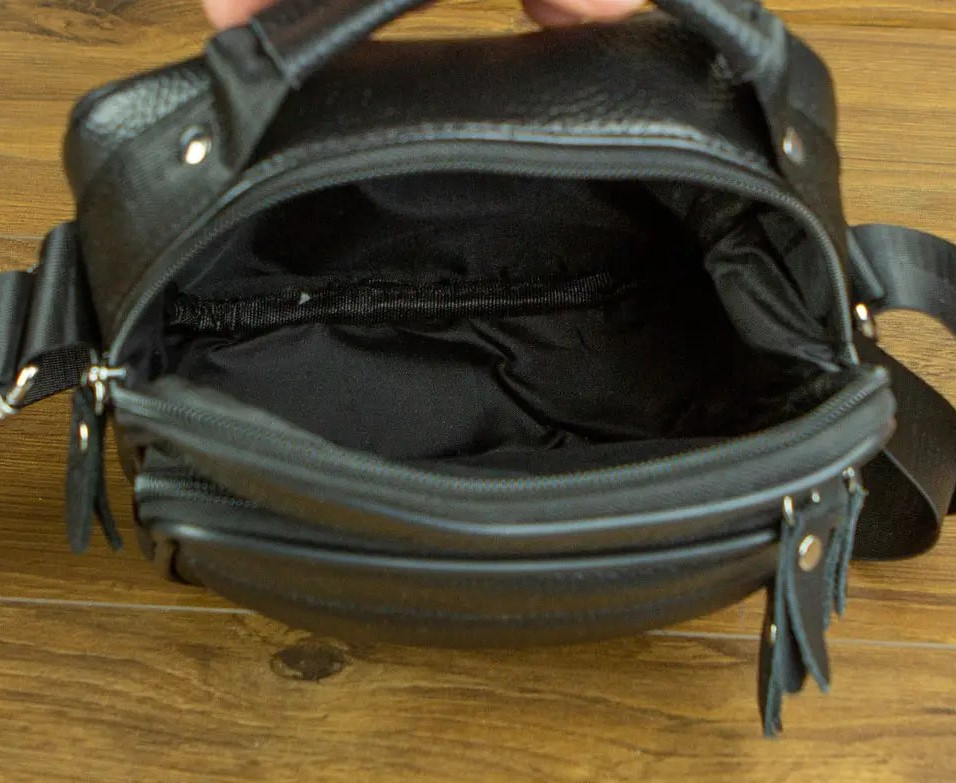 Сумка через плечо из натуральной кожи 22х24х6 / мессенджер для активного мужчины, черный Каменское - изображение 9