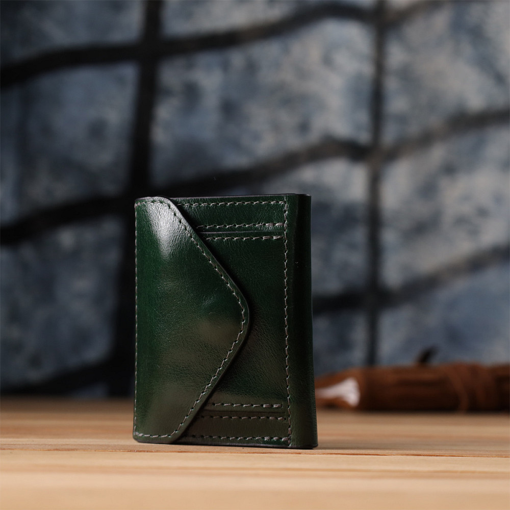 Відмінний гаманець у три складання з натуральної гладкої шкіри GRANDE PELLE 22944 Зелений Київ - фото 10
