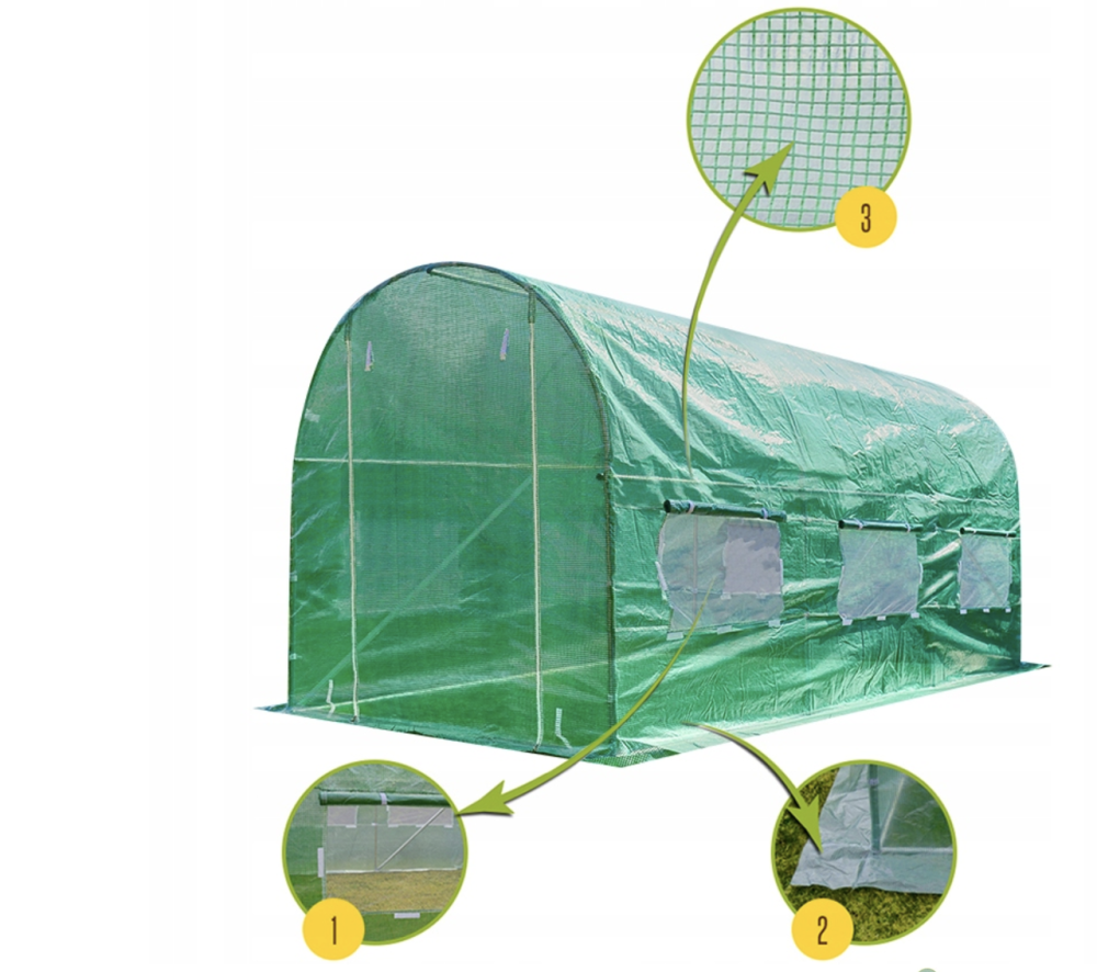 Садова теплиця 9 м² (4,5 × 2 × 2 м) з вікнами, армована плівка UV-4, Зелена (Польща) Київ - фото 8