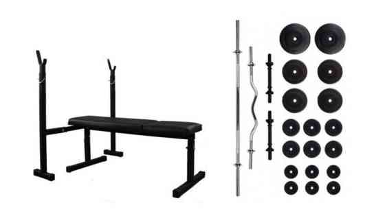 Скамья для жима + 4 грифа + блины общий вес 75 кг Гантели, гири, штанги и диски АВС пластик комплект Киев