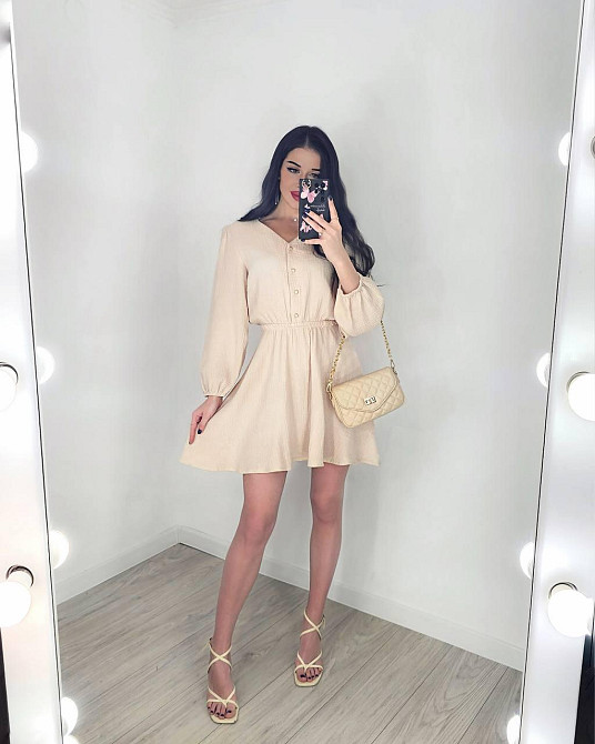 Женское легкое мини платье из натуральной ткани муслин Беж, Oversize 42/46 Одесса - изображение 5