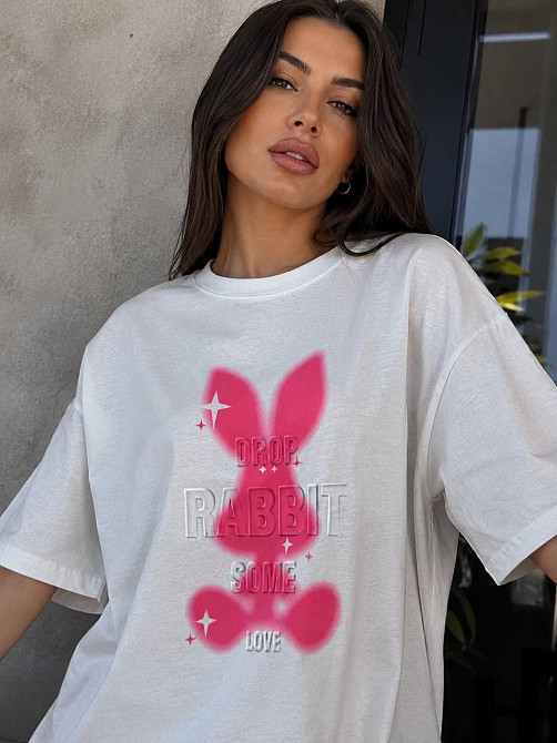 Футболка женская YIGOU 17 RABBIT oversize удлиненная с принтом кролик one size, белый, one size Киев - изображение 16