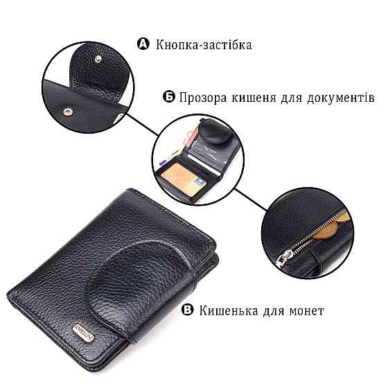 Удобный небольшой женский кошелек из натуральной кожи CANPELLINI 21668 Черный Киев