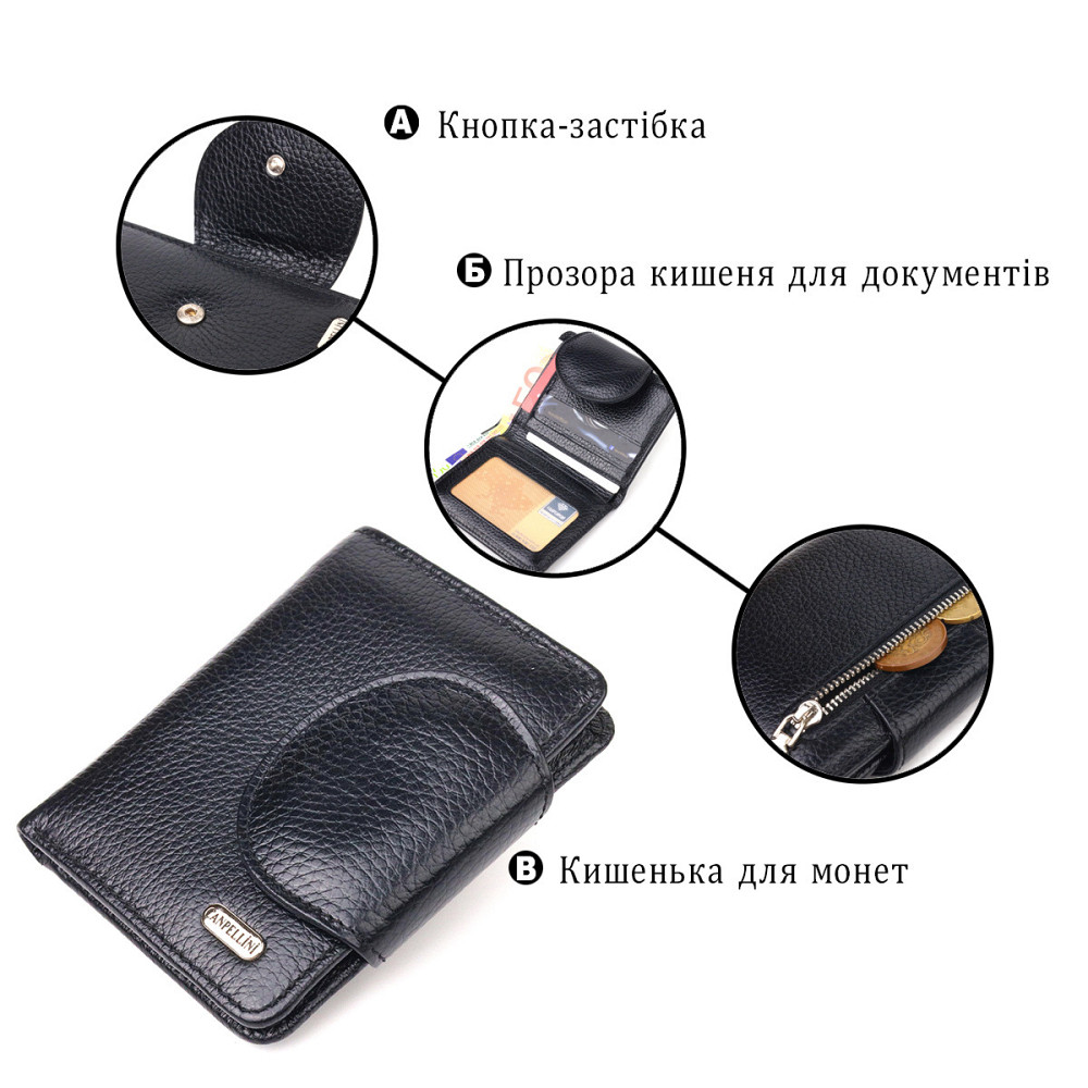 Удобный небольшой женский кошелек из натуральной кожи CANPELLINI 21668 Черный Киев - изображение 4