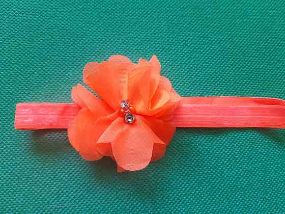 Детская повязка с цветком кислотно-оранжевая - размер цветка 6,5см, размер универсальный (на резинке) Киев