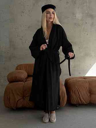 Жіночий затишний оверсайз кардиган із поясом альпака Чорний Одеса