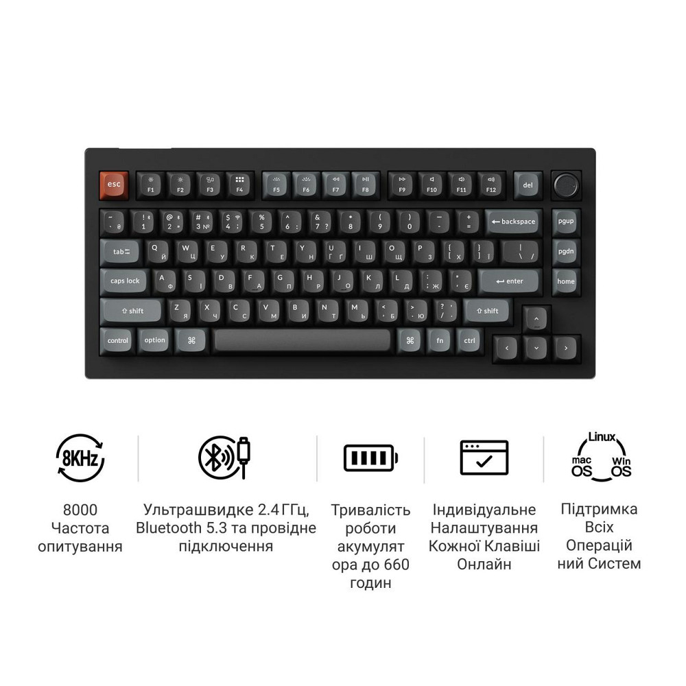 Клавіатура бездротова Keychron V1 Ultra Keychron Red Switch Black RGB (V1U-D1-UA) ( 24381 ) Харьков - изображение 8