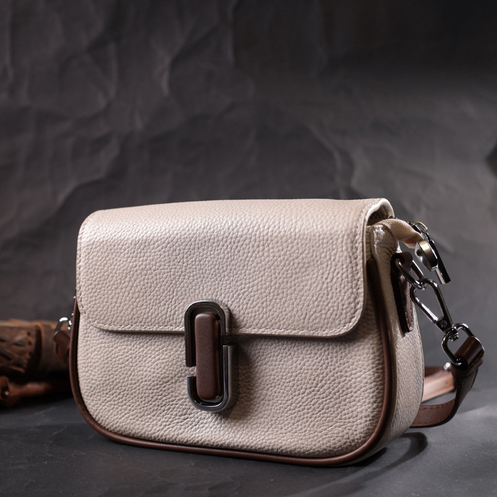 Полукруглая сумка для женщин с интересным магнитом-защелкой из натуральной кожи Vintage 22439 Белая Киев - изображение 9