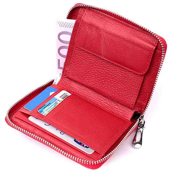 Яскраве портмоне для жінок на блискавці із натуральної шкіри ST Leather 19486 Червоний Київ