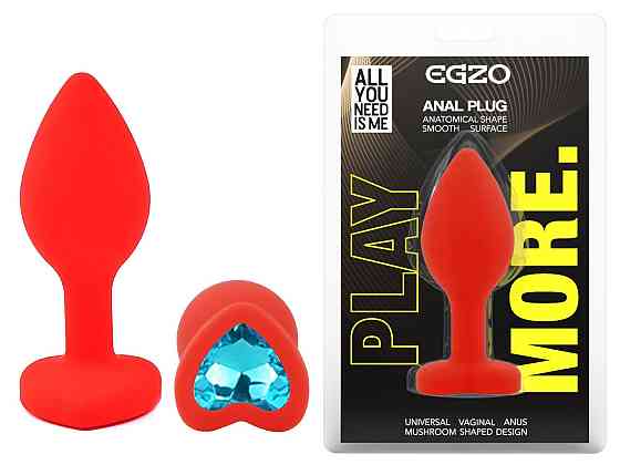 Силіконова анальна пробка EGZO - Silicone Red Heart Plug Aqua, size S Sex Aura Київ