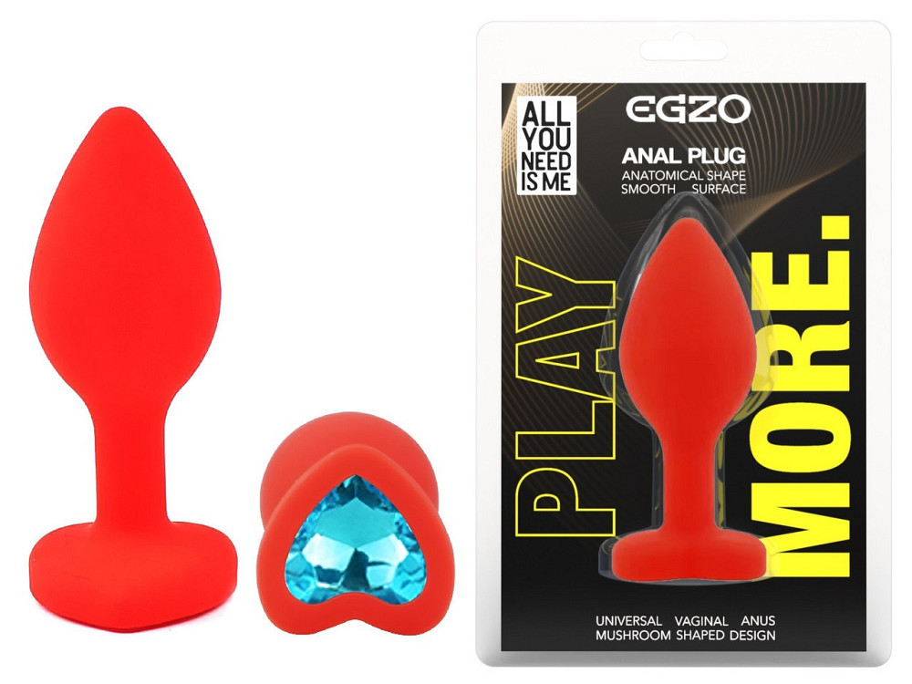 Силіконова анальна пробка EGZO - Silicone Red Heart Plug Aqua, size S Sex Aura Київ - фото 1