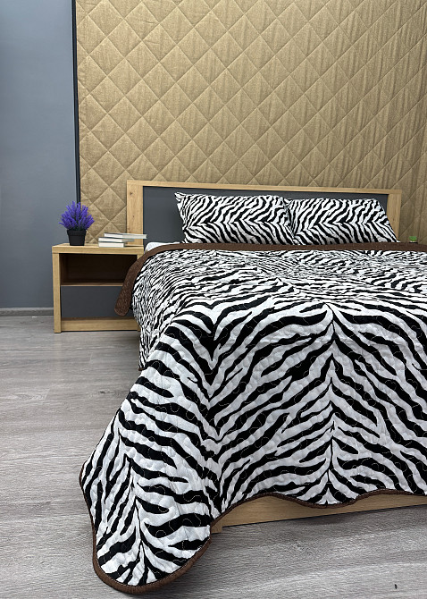 Покривало двостороннє з хутром 200x220 (+-10 см) і 2 наволочки колір чорно-білий з коричневим (85-165) Київ - фото 7