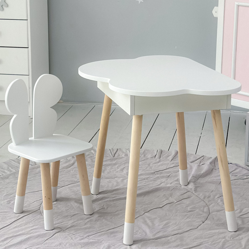 Новинка! Стол тучка с нишей и стульчик бабочка белые 27603 Киев - изображение 1