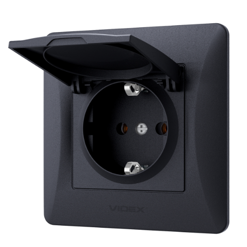 BINERA чорний графіт Розетка внутрішня 1-а із заземленням з кришкою Videx Житомир - изображение 3