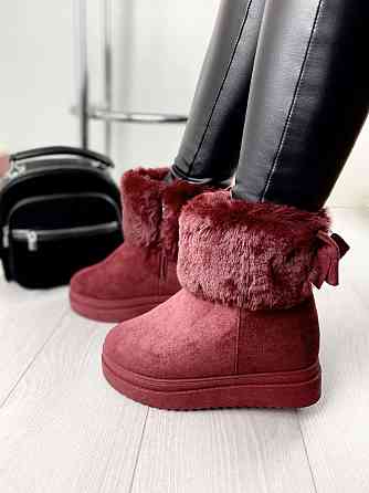 Черевики жіночі A02 бордові еко-замша з утеплювачем висота 16 см платформа 4/9 см (4259) Коломыя