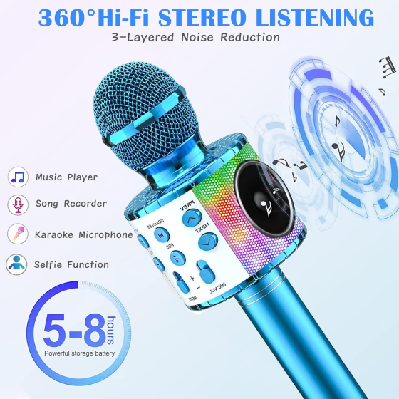 Бездротовий караоке-мікрофон KEMU з Bluetooth-колонкою, AUX 3,5 мм, TF-картою, Android/iOS, синій Київ