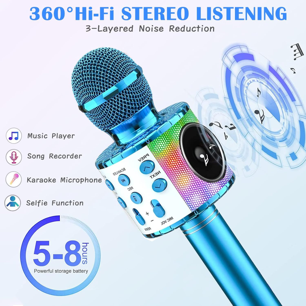 Беспроводной караоке-микрофон KEMU с Bluetooth-колонкой, AUX 3,5 мм, TF-картой, Android/iOS, синий Киев - изображение 6