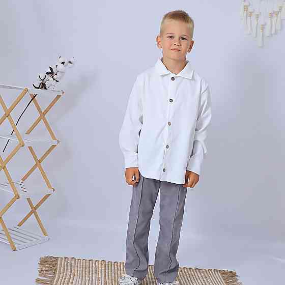 Вельветовий костюм для хлопчика/ костюм до школи сорочка біла + штани сірі 164 Кам'янець-Подільський