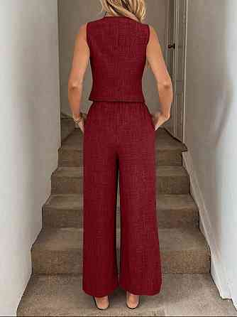 Жіночий базовий брючний костюм-двійка: жилет і штани льон бохо Бордо, 44/46 Одеса