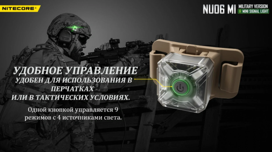 Сигнальний налобний міні ліхтар Nitecore NU06 MI ліхтар-маяк (червоне, синє, зелене, інфрачервоне св Вінниця