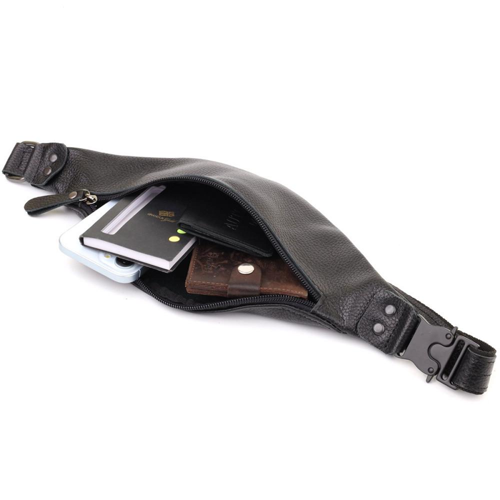 Удобная сумка бананка для мужчин из зернистой натуральной кожи Shvigel 23136 Черный Киев - изображение 7