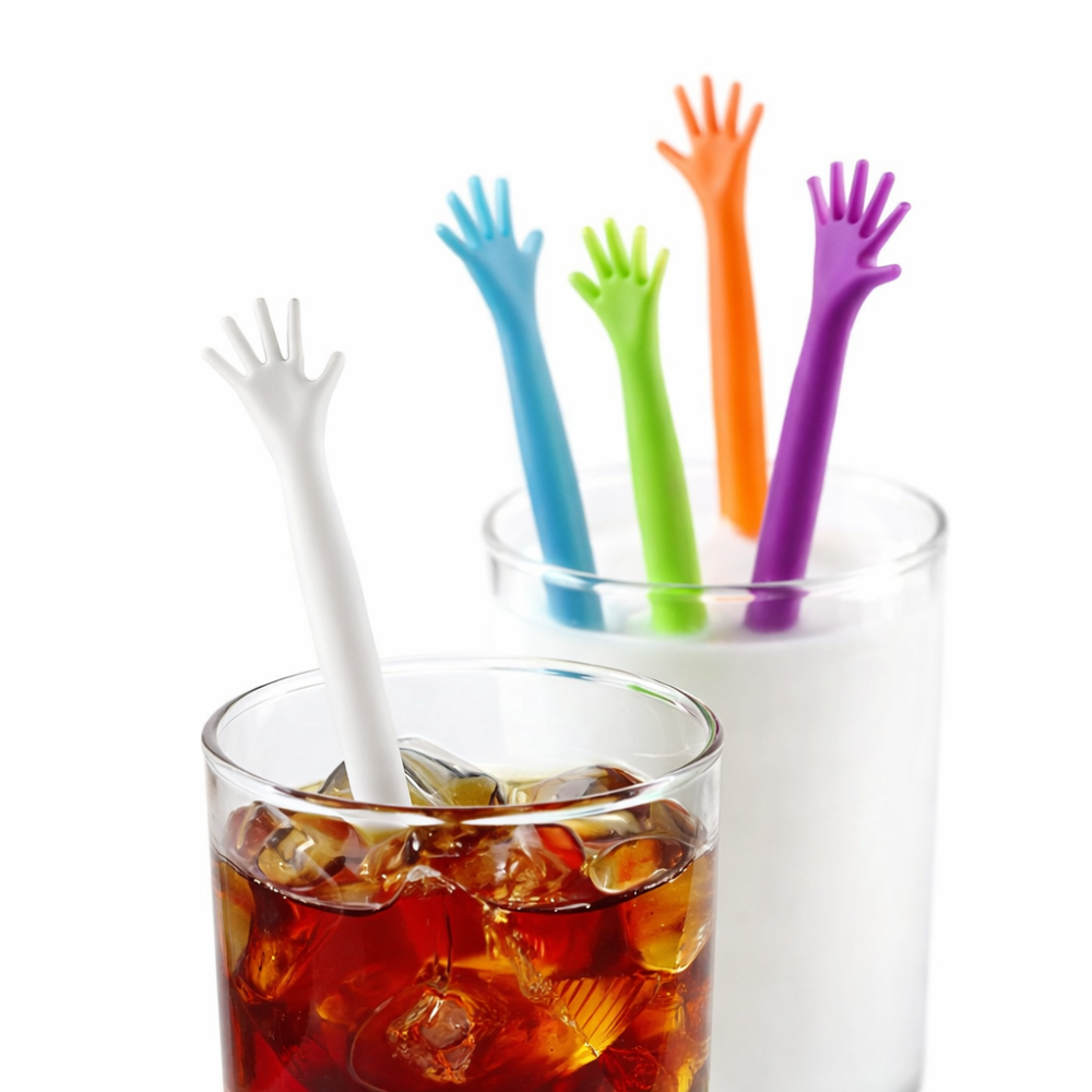 Мішалки для напоїв пластикові коктейльні мішалки для кави та коктейлів у формі руки 5 штук різнобарвний Київ - фото 6