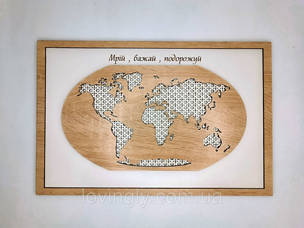 Карта світу. Об'ємна карта світу в рамці. Декор для дому. Ірпінь - фото 2