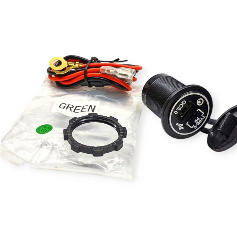 Гніздо врізне 1 USB , Type C 3A швидка зарядка QC 3,0 12-24В, кришка, підсвічування зелене, Мукачево - фото 1