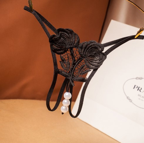 Трусики з бусинками та з квіточками one size чорний Київ - фото 1