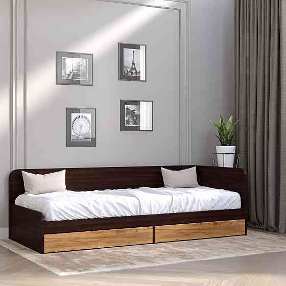 Односпальная кровать с ящиками Эверест Соната-800 80х190 см венге темный/дуб крафт золотой (DTM-2107) Львов