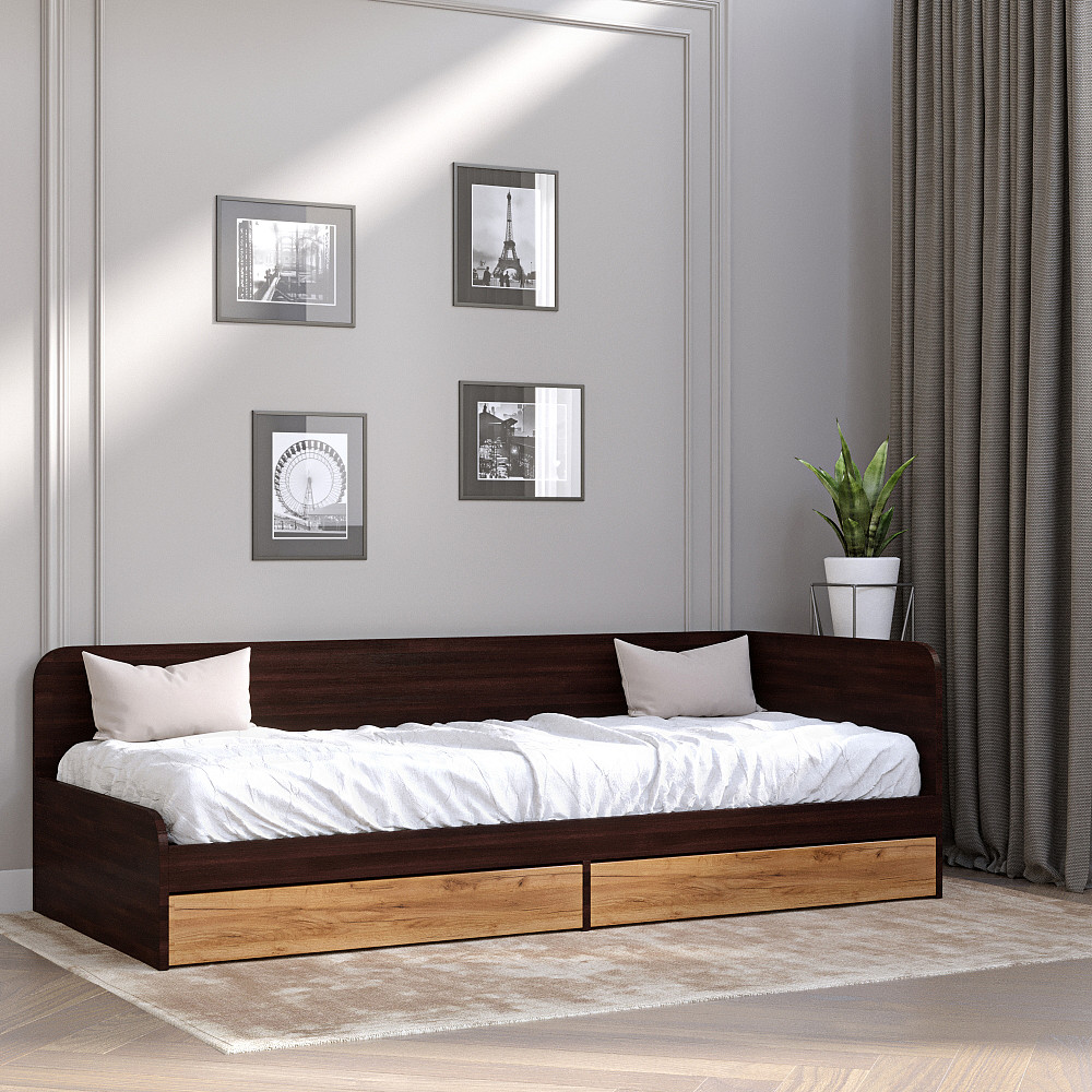 Односпальная кровать с ящиками Эверест Соната-800 80х190 см венге темный/дуб крафт золотой (DTM-2107) Львов - изображение 1