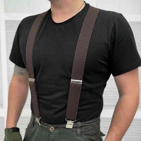 Подтяжки коричневые для штанов Х ВСУ прочные Польские качественные мужские накрест Одесса