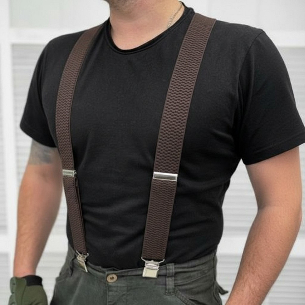 Підтяжки для штанів чоловічі коричневі міцні надійні х навхрест Одеса - фото 1