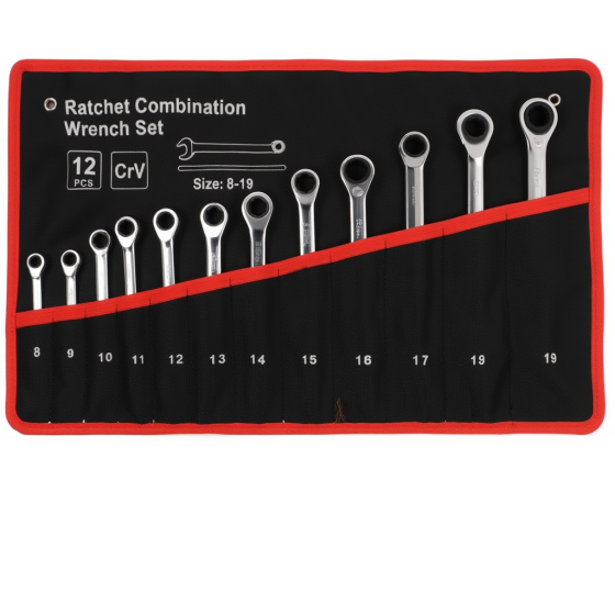 Набір рожково-накидних комбінованих ключів 12 шт, 8-19 мм гайкові для ремонту з тріскачкою з чохлом Кам'янець-Подільський