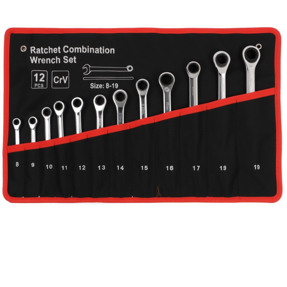 Набір рожково-накидних комбінованих ключів 12 шт, 8-19 мм гайкові для ремонту з тріскачкою з чохлом Кам'янець-Подільський - фото 1
