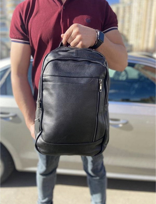 Мужской кожаный рюкзак Tiding Bag (28 х 42 х 18 см) для ноутбука Черный Винница - изображение 8