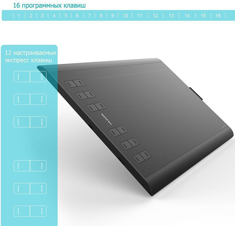 New_Графічний планшет Huion New 1060Plus + рукавичка ( Чорний ) Харьков - изображение 3