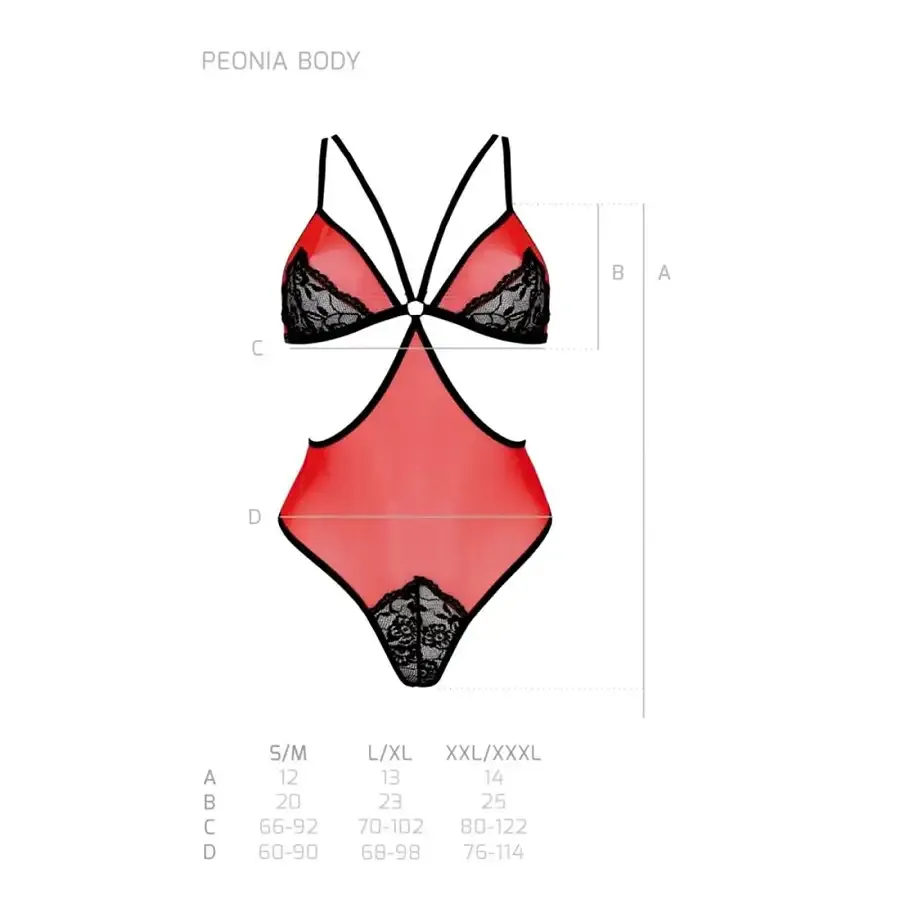 Напівпрозоре боді з мереживом Passion PEONIA BODY XXL/XXXL red Львов - изображение 5