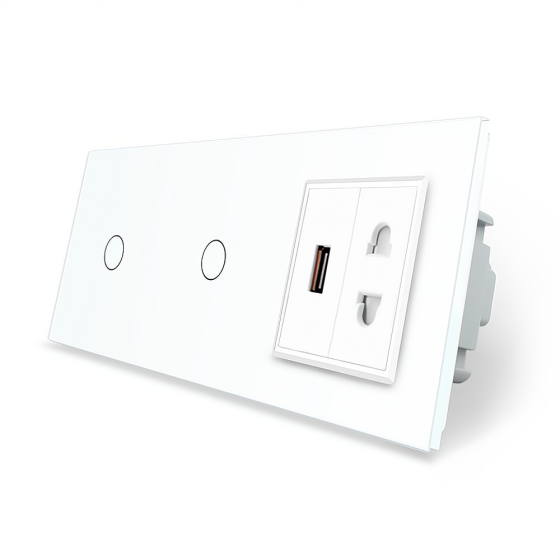 LIVOLO Сенсорний вимикач 2 сенсора (1-1) 1 USB 1 універсальна розетка Livolo білий скло (VL-C70 Киев