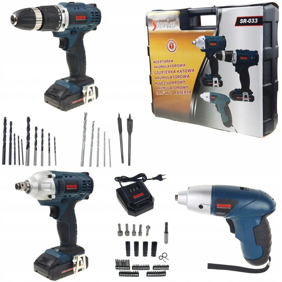 Акумуляторний набір інструментів 3 в 1: дриль-шуруповерт 24В, гайковерт 24.4В, викрутка 3.6В, 71 аксесуар Одеса - фото 12